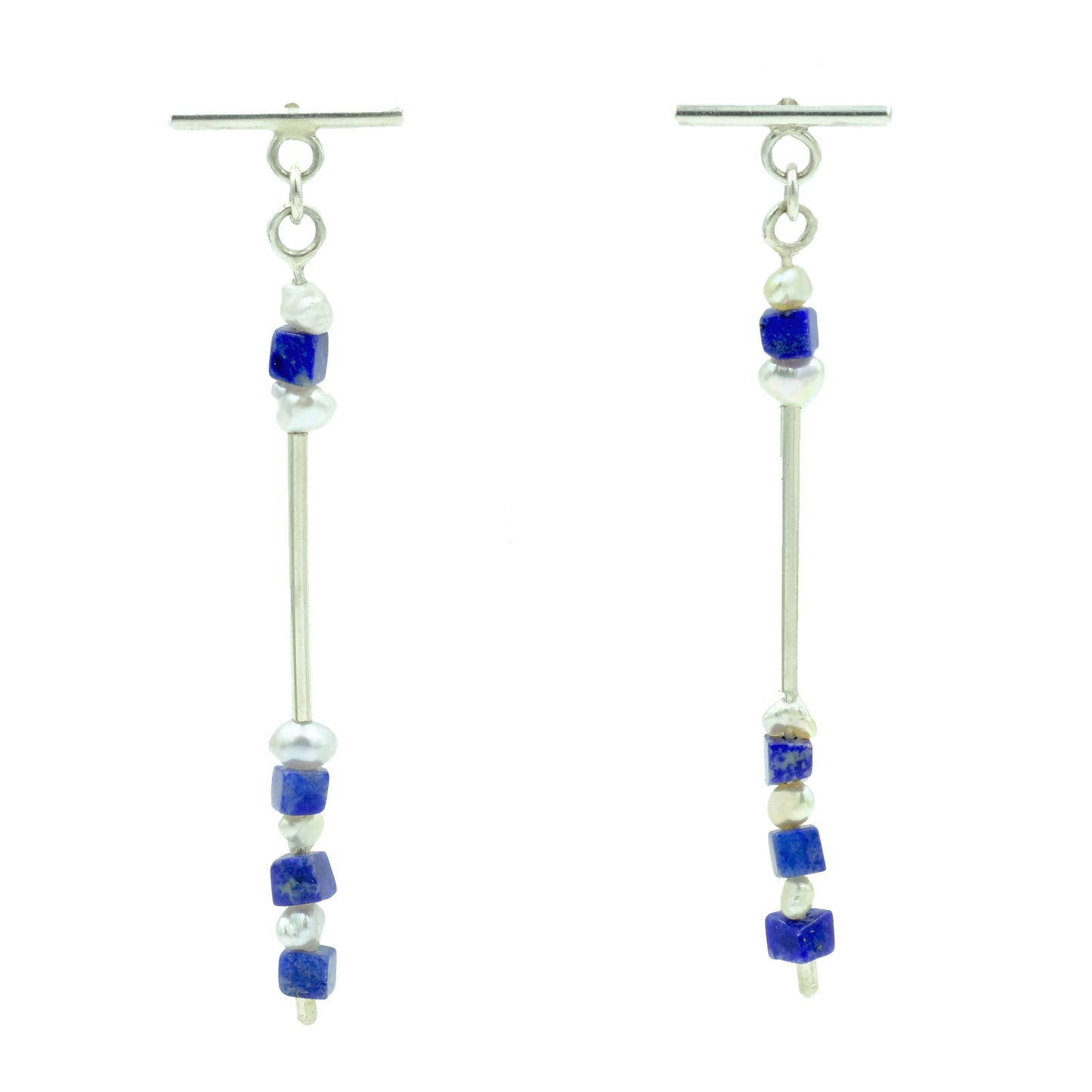 Christina Elizabeth - Dangly Earrings Lapis and Natural Keshi Pearl and Sterling SIlver