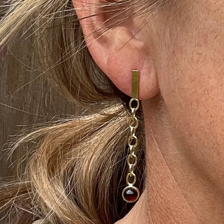 Gold Chain and Garnet Cabochon Earrings