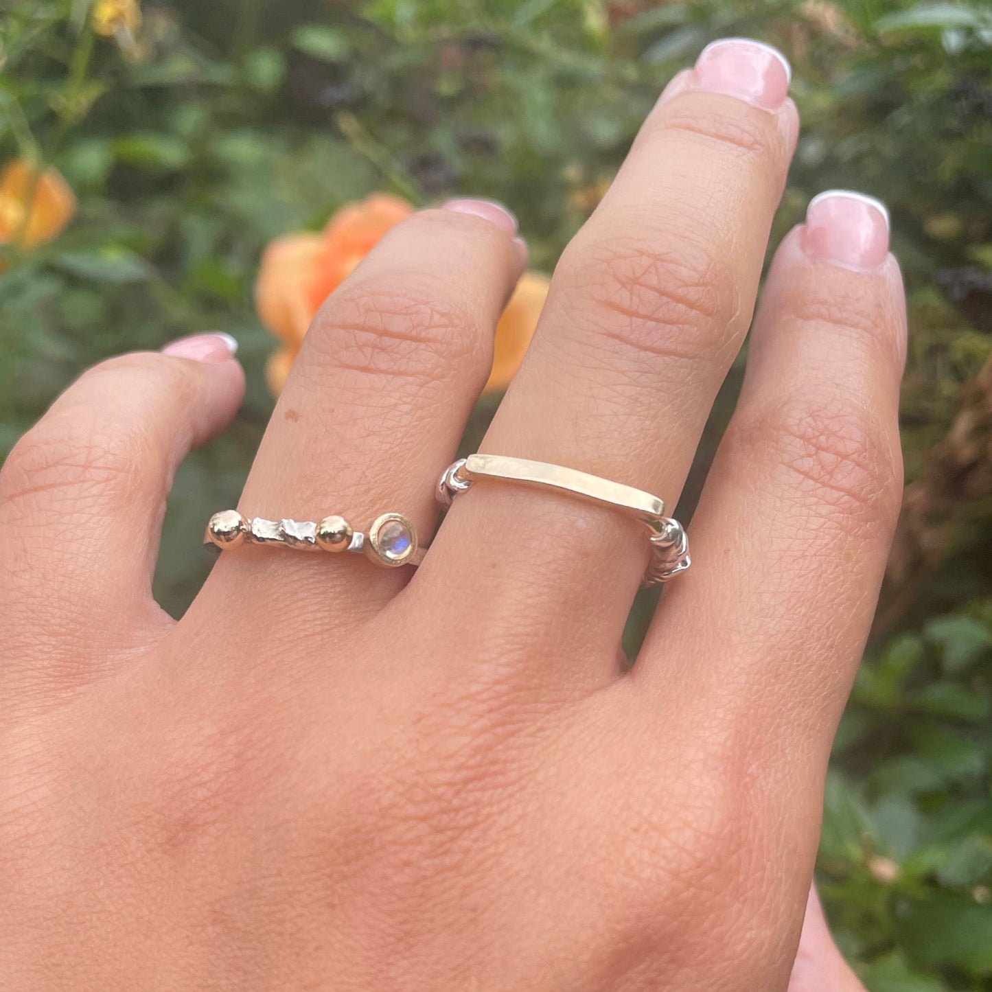 Gold and Silver Unique Moonstone RIng