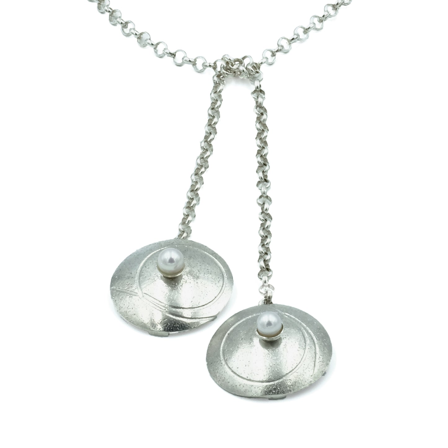 Christina Elizabeth Shield Tie Necklace with Spiral and Akoya Saltwater Pearl