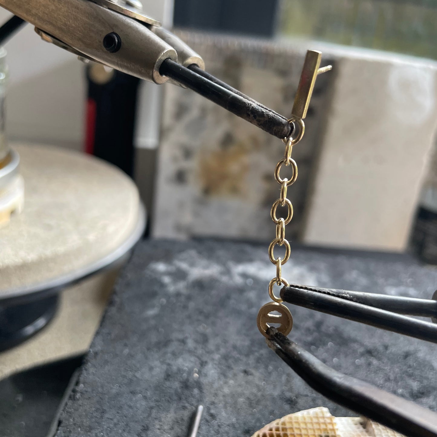 Gold Chain and Garnet Cabochon Earrings